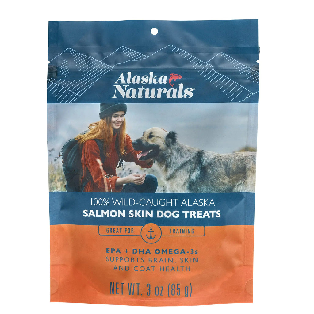 Alaska Naturals® 100% Wild-Caught Alaska Salmon Skin Dog Treats Delivers 0.8% EPA & 1.0% DHA Omega-3 Fatty acids to Support Healthy Skin & Shiny Coat Gluten Free Grain Free Dogs Treat 3 oz